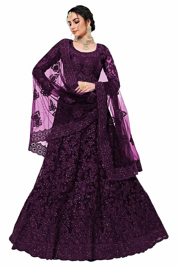 Women's Silk Semi-Stitched Lehenga Choli Set(Wine)