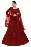 Women's Silk Semi-Stitched Lehenga Choli Set(Red)