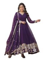 Women's Georgette Anarkali kurta set with Dupatta For Women(Purple)