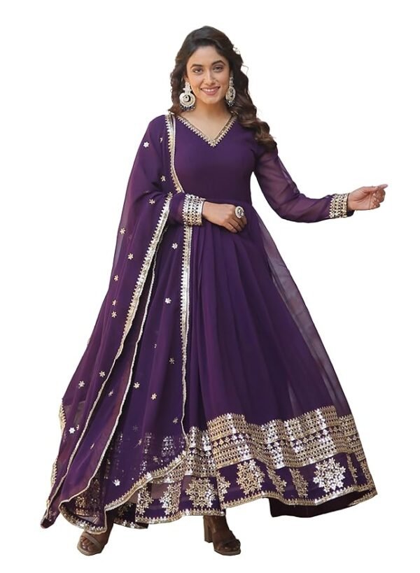 Women's Georgette Anarkali kurta set with Dupatta For Women(Purple)
