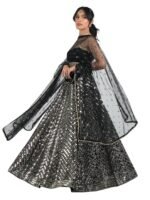 Women's Georgette Embroidery Sequence Work  with Dupatta For Women(Black)