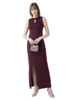 Women's Bodycon Slit Maxi Dress(Wine)