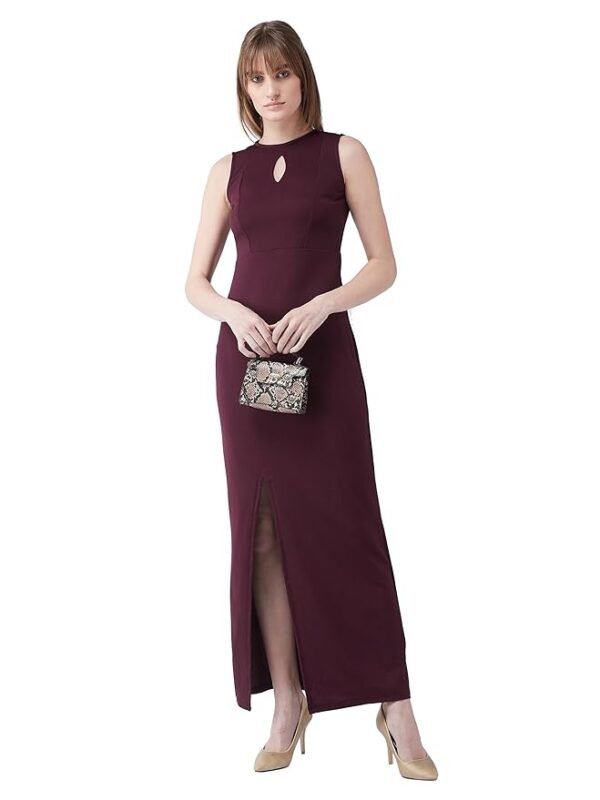 Women's Bodycon Slit Maxi Dress(Wine)