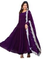 Women's Georgette Solid Anarkali Dress(Wine)