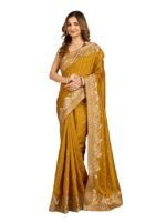 Women's Art Silk Sequin Embroidery Work Saree with Unstitched Blouse Piece(Yellow)