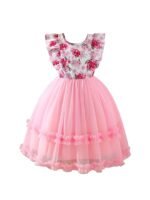 Net Flared Ruffle Sleeveless Baby Girl Frock with Floral Pattern and Round Neck A-Line Style Dress for Baby Girl