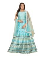 Women's Fully Stitched Silk Gown with Net Dupatta for Festive, Party and Wedding( Rama)