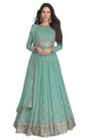 Georgette Embroidered Semi-Stitched Gown for Women(Mint)