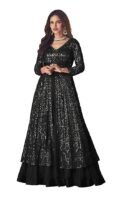 Straight Suit for Women | Georgette & Santoon Straight Suit | Semi-Stitched Gown for Women(Black)