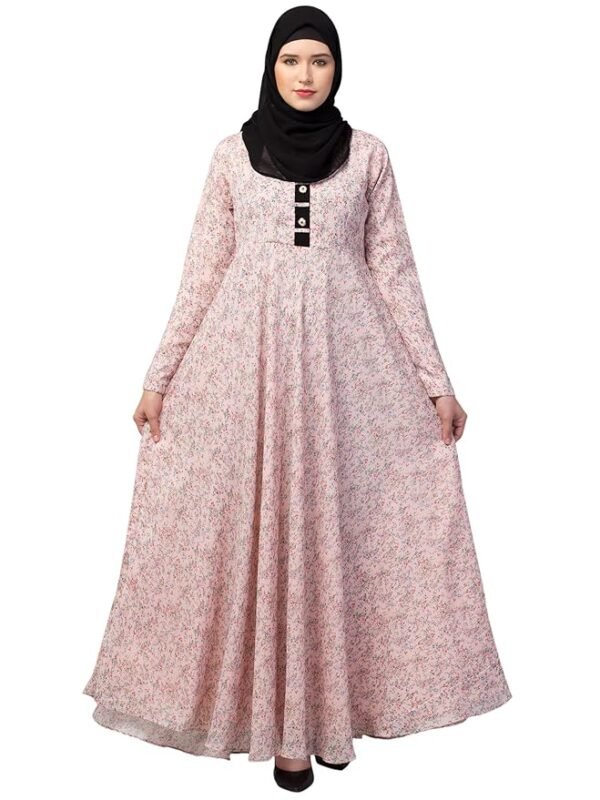 Women Floral Printed Long Maxi Dress Abaya Made in Georgette fabric With Regular Sleeves( Pink)