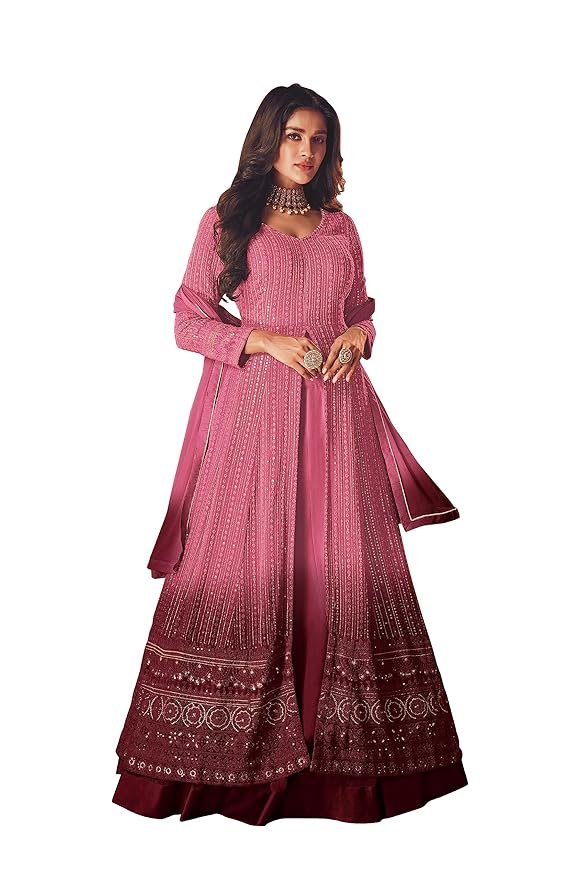 Women's Maxi Anarkali Dress(Pink)