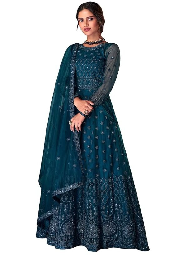 Women's Net with Heavy Embroidery Work Long Anarkali Gown