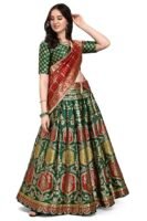 Women's Jacquard Semi-Stitched Lehenga Choli(Green)