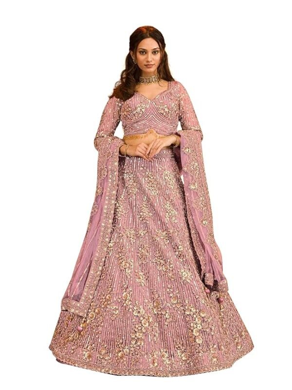 Women's Georgette Embroidery Sequence Work  with Dupatta For Women(Pink)