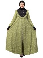 Maxi Abaya Dress with Pearl handwork on the front Made in Printed Crepe fabric with Bell Sleeves