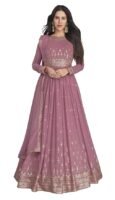 Georgette Embroidered Semi-Stitched Gown for Women(Lavender)