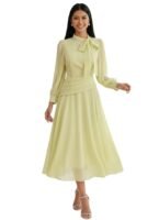 Women Elegant Midi Dress | Long Sleeve Fit & Flare Dress Western Dress for Women | Office, Evening, Casual(Yellow)