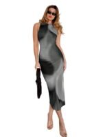 Women's Bodycon Midi Dress – Sleeveless High Neck Slim Fit Cocktail Dress, Silky Shiny Evening Dress for Weddings, Date Night, Parties, Clubwear & Formal Events