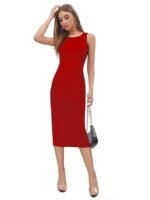 Red Dress for Women | One Piece |Bodycon | Slim Fit Bodycon | Midi Length