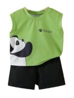 Green Kids Clothes for Boys | Sleeveless Printed Cotton T-shirt and Shorts Clothing Set | Summer Wear Dress for Kids