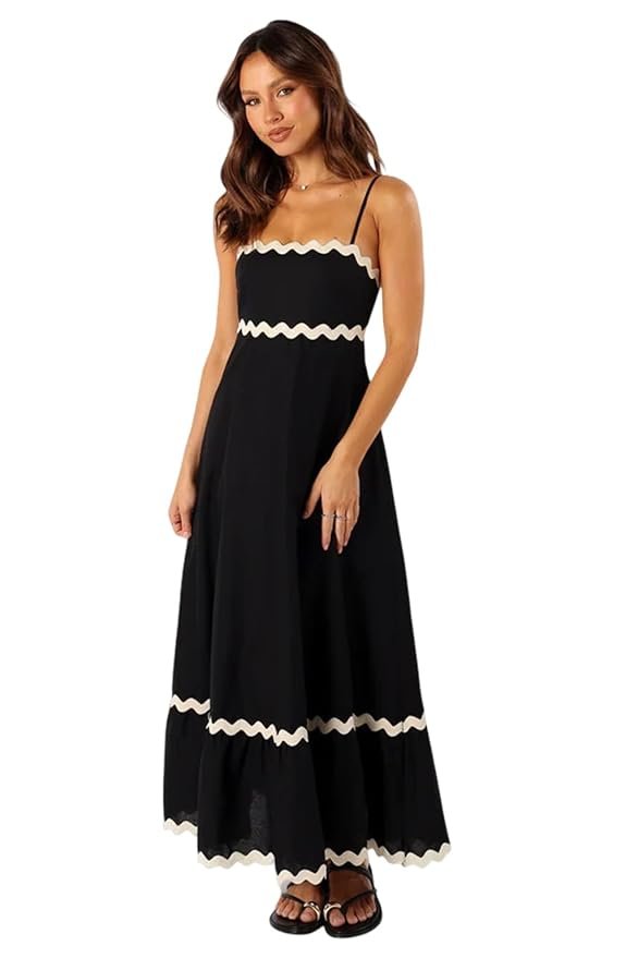 Women's Elegant Black and White Evening Gown |Strappy Sleeves |Spaghetti Strap Neck Line |Formal Fit