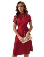 Red Women's Western Style Pearl Embellished Knee Length Kurti Dress | Stylish Tunic Topal Outfit