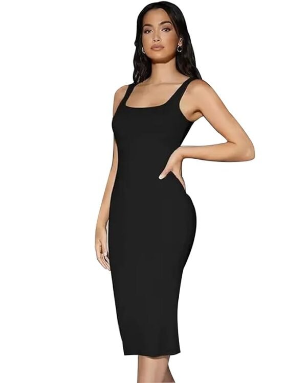 Sleeveless Bodycon Party Dress for Women |Square Neck High Waist Rib Knit Tank Long Dress Stylish Outfit
