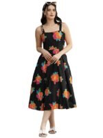 Women’s Rayon Floral Maxi Dress for Women | Soft & Breathable Fabric | Sleeveless Square Neck Fit & Flare Dress