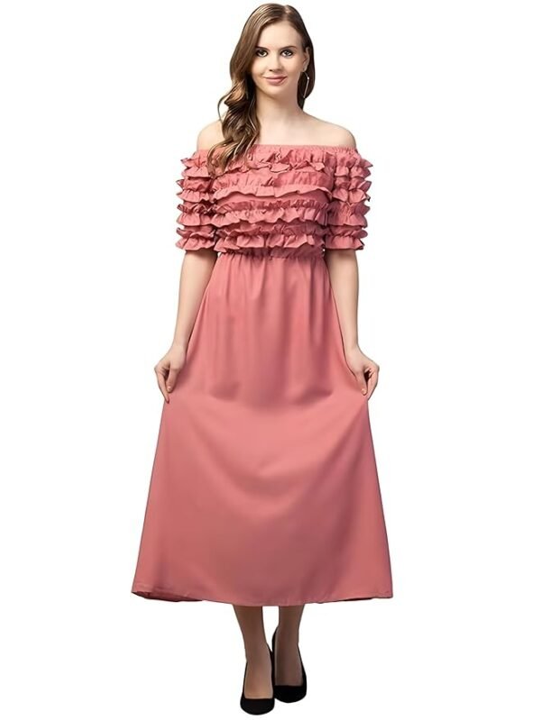 Elegant Women’s A-Line Long Maxi Dress – Fit & Flare Formal & Casual Gown with Flowy Hem – Stylish Evening Party Dress for Girls (Pink)