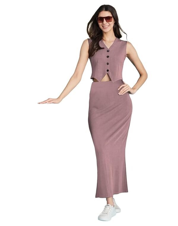 Women's Tops and Skirt Coord Set, Lycra Dress for Woman Stylish(Mauve)