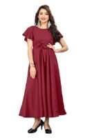 Red Stylish Women’s Solid Crepe Maxi Gown Dress | Long Western Dress, Casual, Evening, and Brunch Outfit