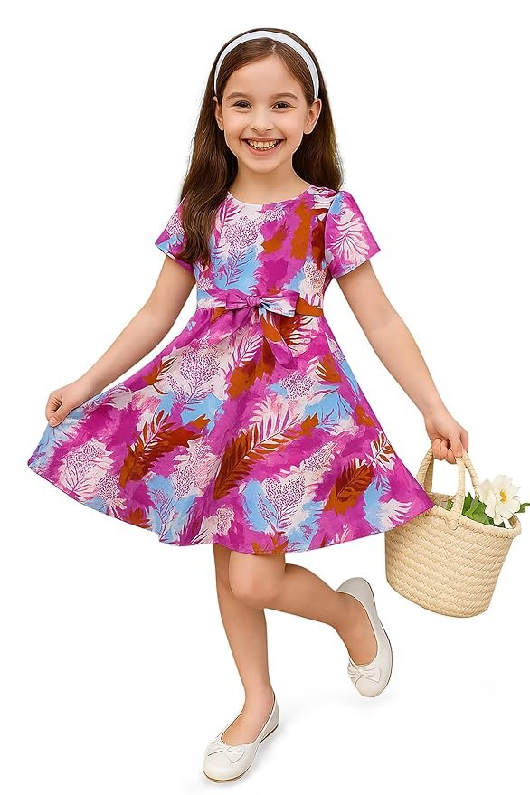 Girls Cotton Blend Fit & Flare Dress| Western Frock for Kids |Casual Wear for Baby Girl
